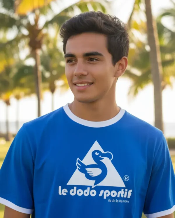 T-shirt-Beu-clair-col-blanc dodo sportif