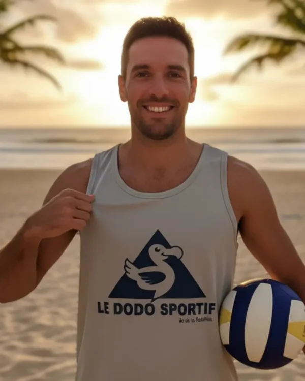 Débardeur technique homme gris clair Dodo Sportif – 100% polyester, île de la Réunion