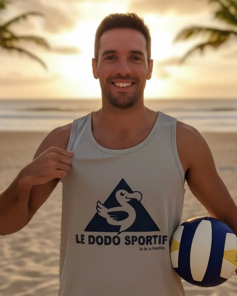 Débardeur technique homme gris clair Dodo Sportif – 100% polyester, île de la Réunion