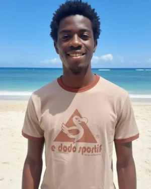 T-shirt beige col marron Dodo Sportif – 100% coton, île de la Réunion