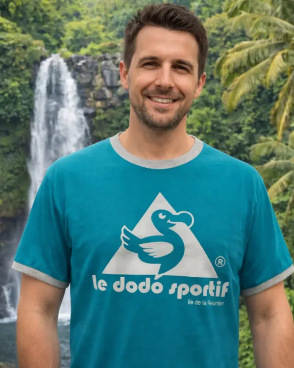 T-shirt bicolore Bleu canard col gris